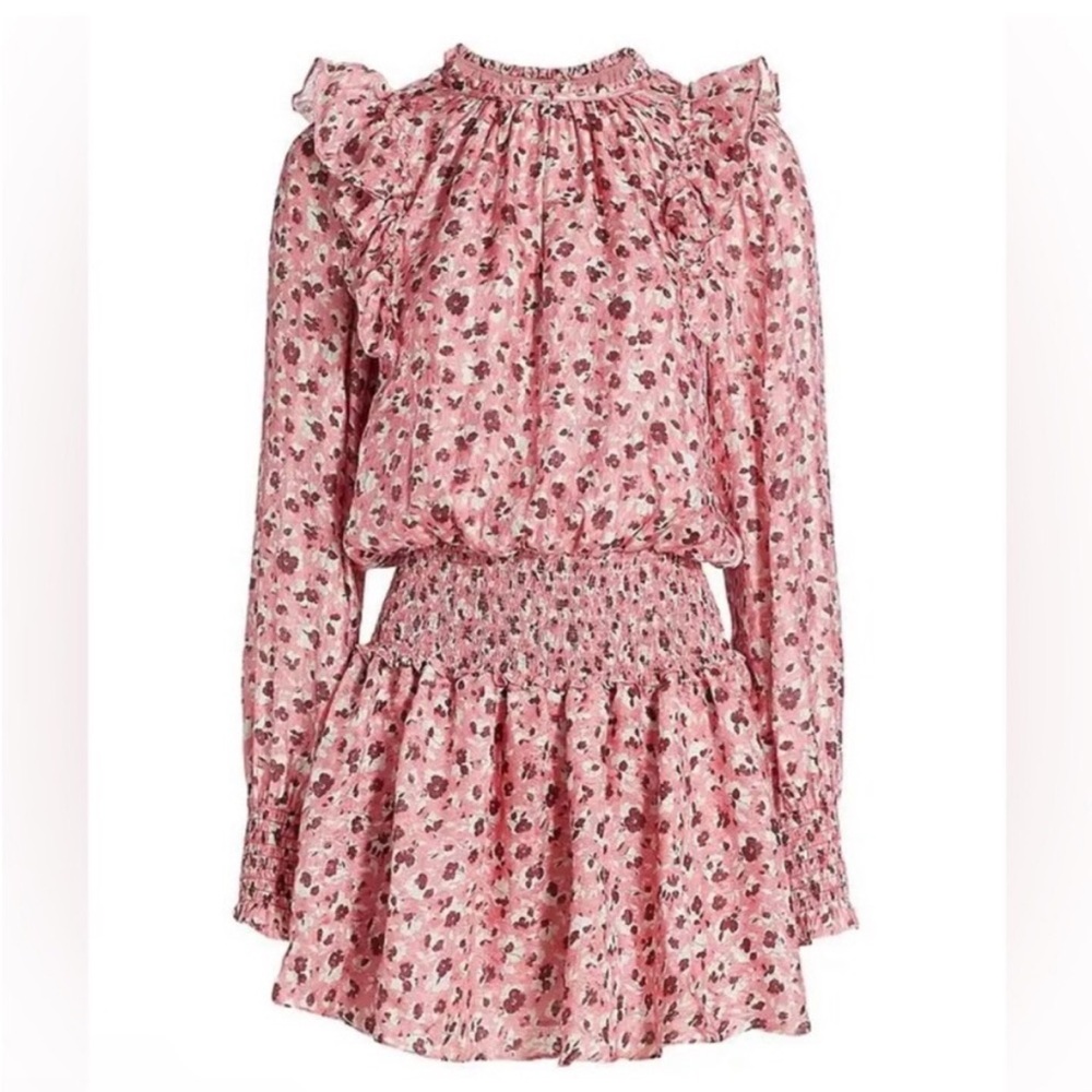 Ramy Brook Penelope Floral Ruffle Mini Dress Pink Silk Blend NWT Small